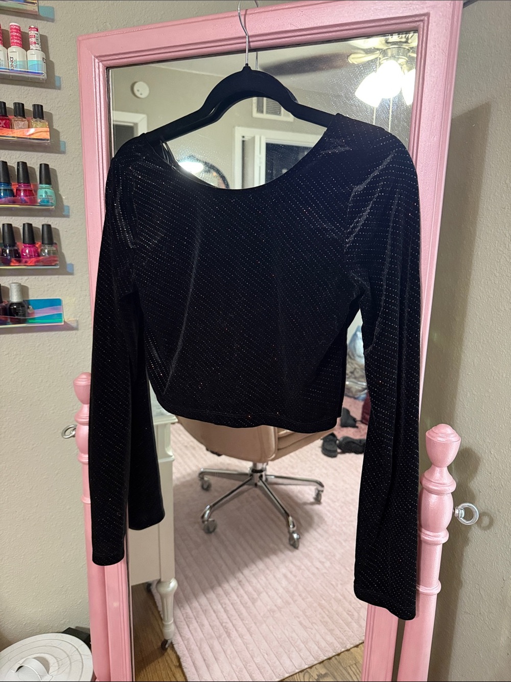 Gianni Bini Black Sparkle Velvet Long-Sleeve Crop Top - Matching Shorts!!